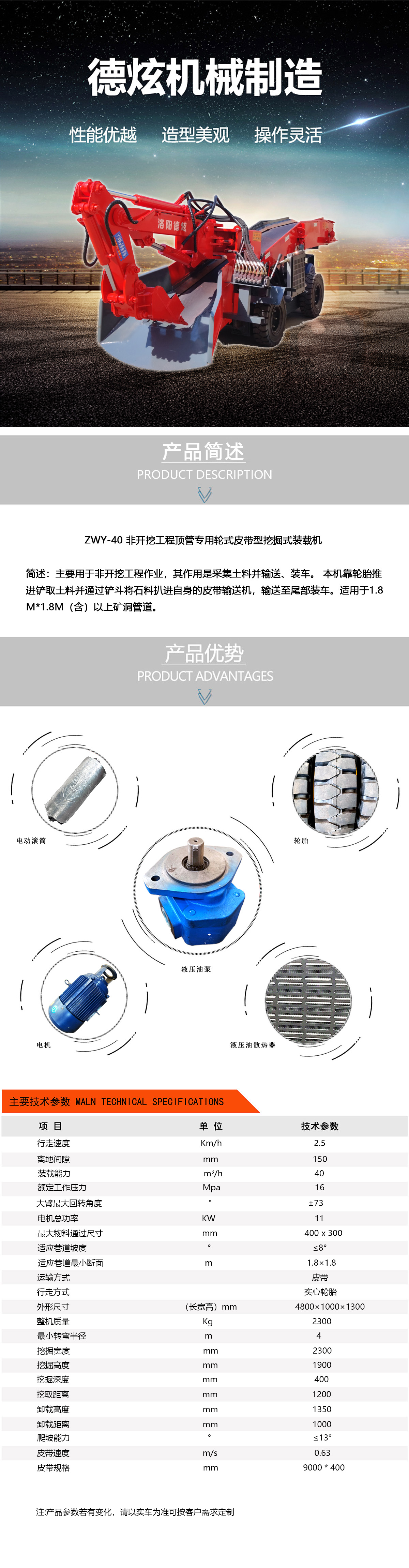 ZWY-40 非開挖工程頂管專用輪式皮帶型挖掘式裝載機(jī)