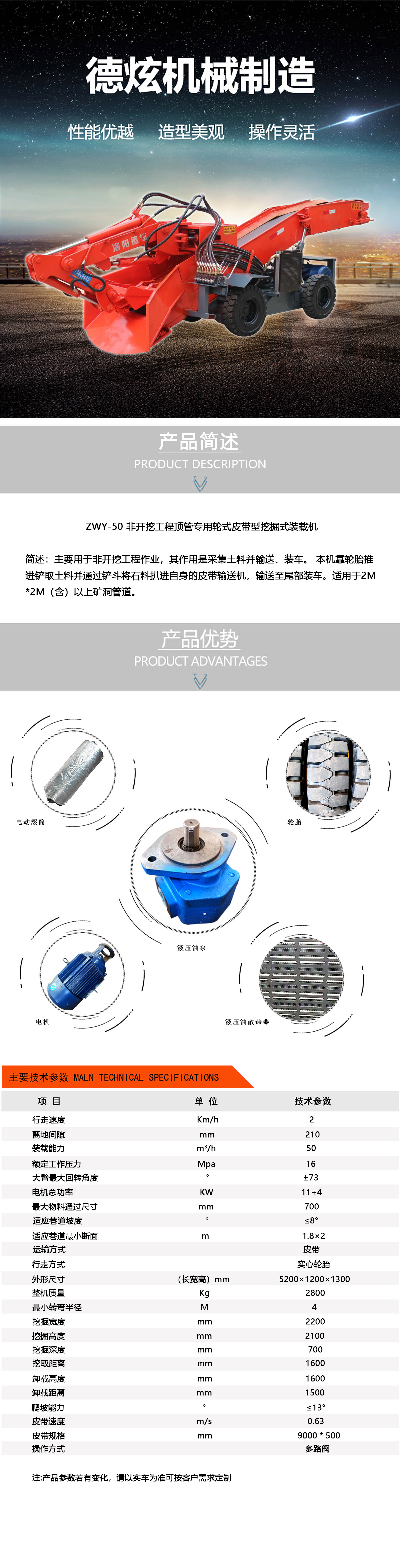 ZWY-50 非開挖工程頂管專用輪式皮帶型挖掘式裝載機(jī)